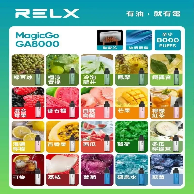【葡萄】RELX GA 8000口悅刻拋棄式｜免充電大容量｜台灣現貨專賣